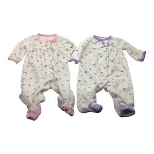 Lot Of 2 Carter's Baby Girl Pajamas Size NB Sleepers Footed Polka Dots & Hearts